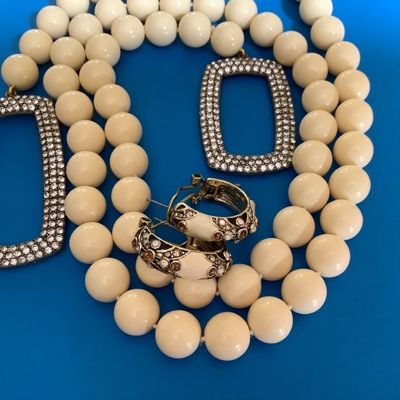 Heidi Daus Set Game Changer Pave Crystal Beaded Lariat Necklace & Earrings Ivory - Picture 7 of 16